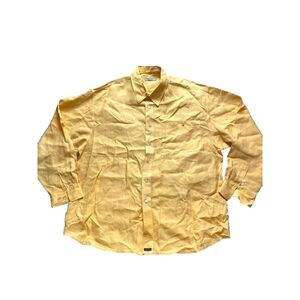 Indigo Palms‎ Shirt Adult Extra Large Yellow 100% Linen Button Up Casual Mens